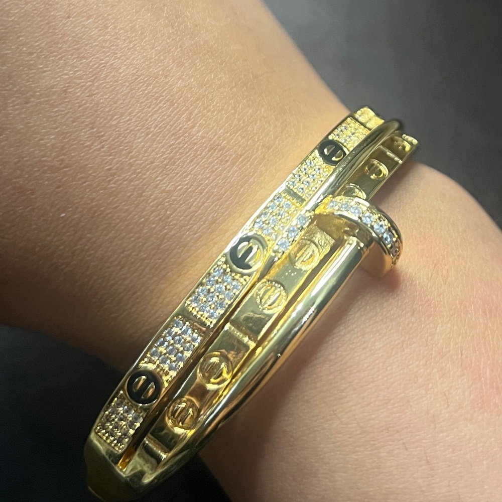21K Gold Plated Nail Bracelet and Ring Set - Picture 6 of 8